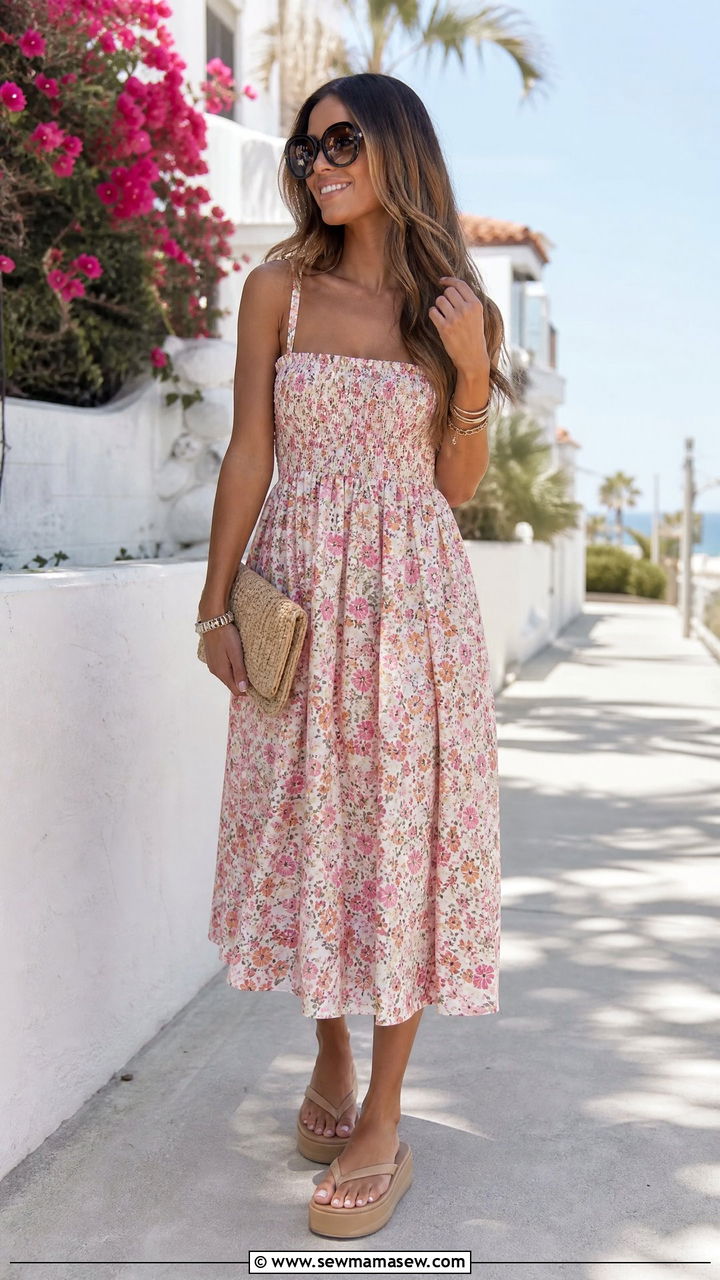 Smocked Sundress With Platform Flip Flops And Oversized Sunglasses - 30 Stylish spring outfit ideas 2026