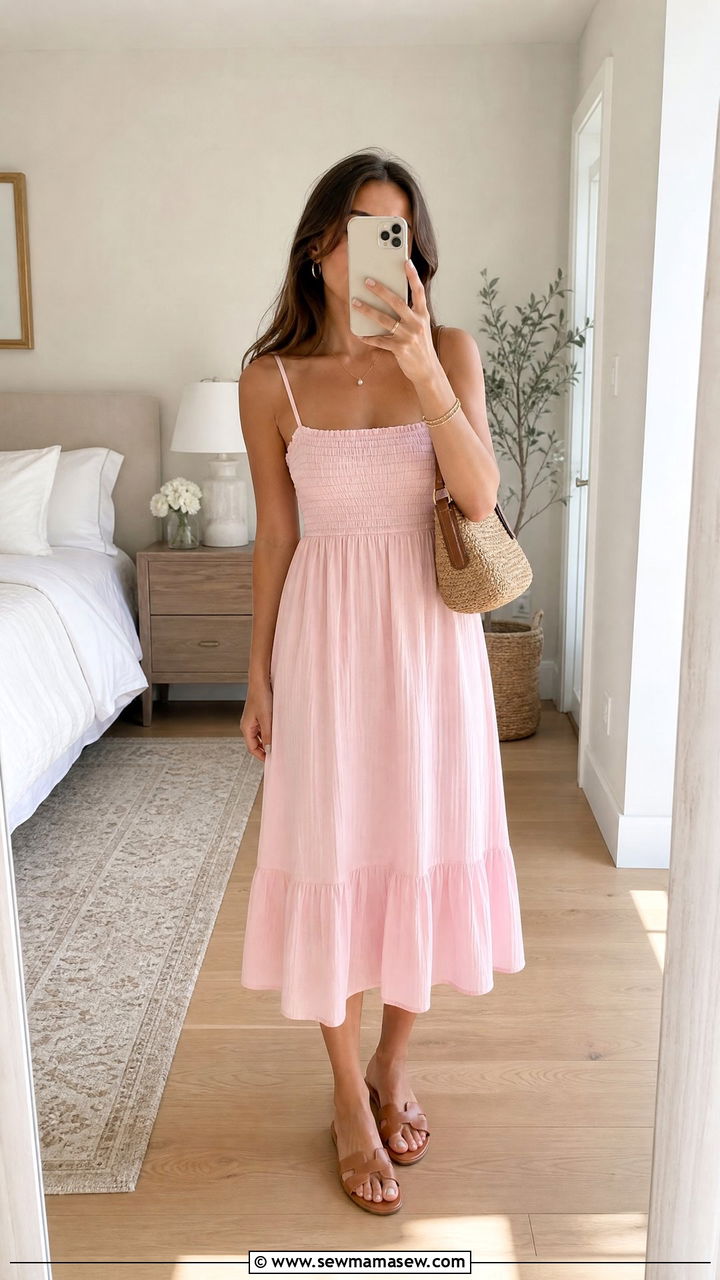 Smocked Sundress With Slide Sandals - 35 June outfit ideas