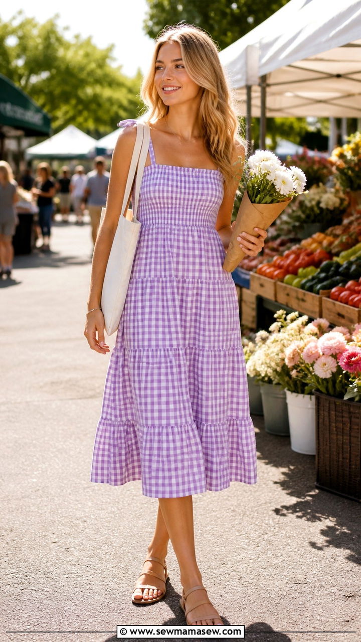 Smocked Sundress and Flat Sandals Outfit - 40 spring shopping day outfit ideas