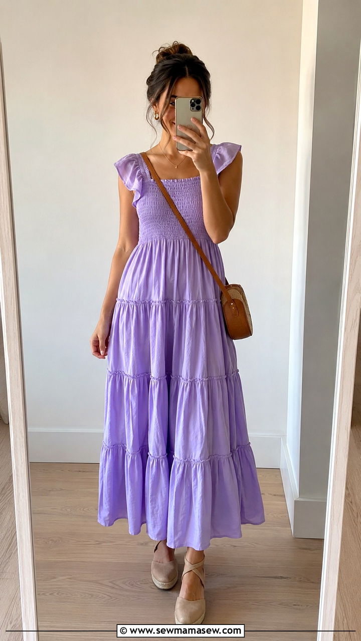 Smocked Tiered Dress With a Crossbody Bag - 25 Modest outfit ideas for humid weather
