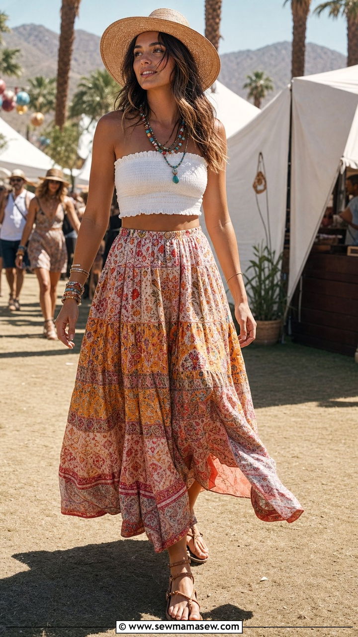 Smocked Tube Top with Tiered Maxi Skirt - 25 Summer outfits for long legs