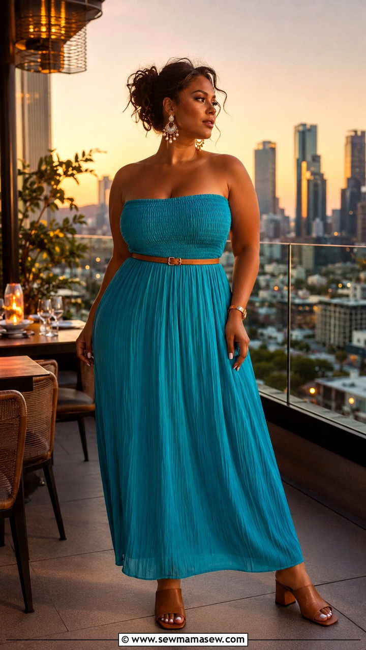 Smocked bodice maxi dress with block heels - 30 July outfit ideas 2026