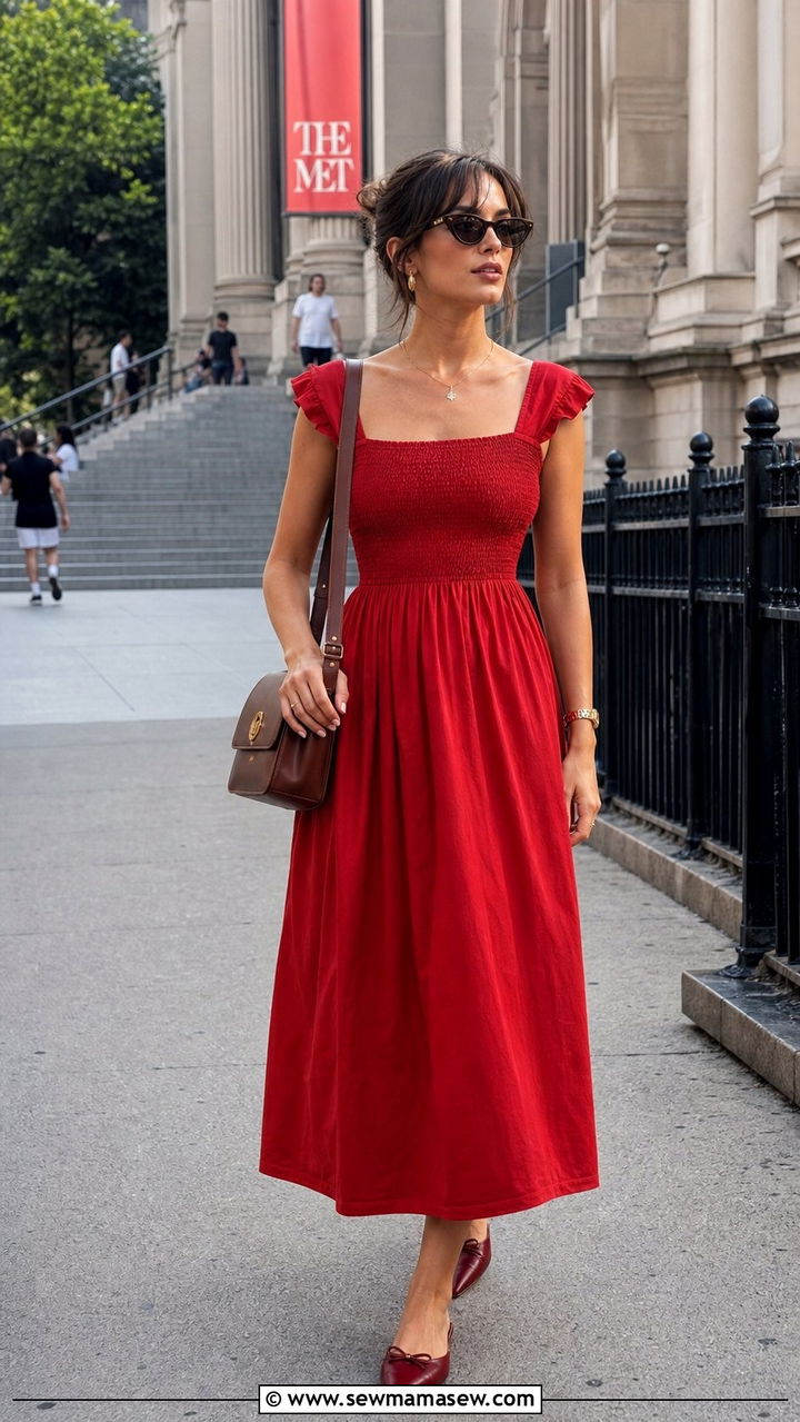 Smocked cap sleeve dress with cat eye sunglasses - 25 Smocked dress outfit ideas summer