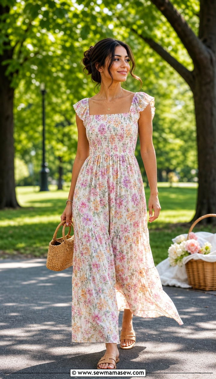Smocked square neck maxi dress outfit - 25 Spring outfits for big bust