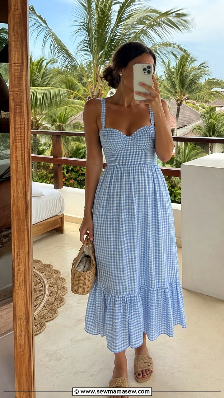 Smocked sundress Koh Samui beach look - 30 Koh Samui vacation outfit ideas