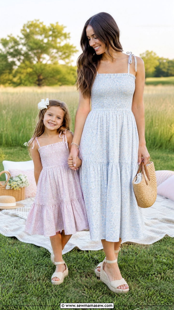 Smocked sundress with espadrille wedges outfit - 30 Summer mommy and me outfits