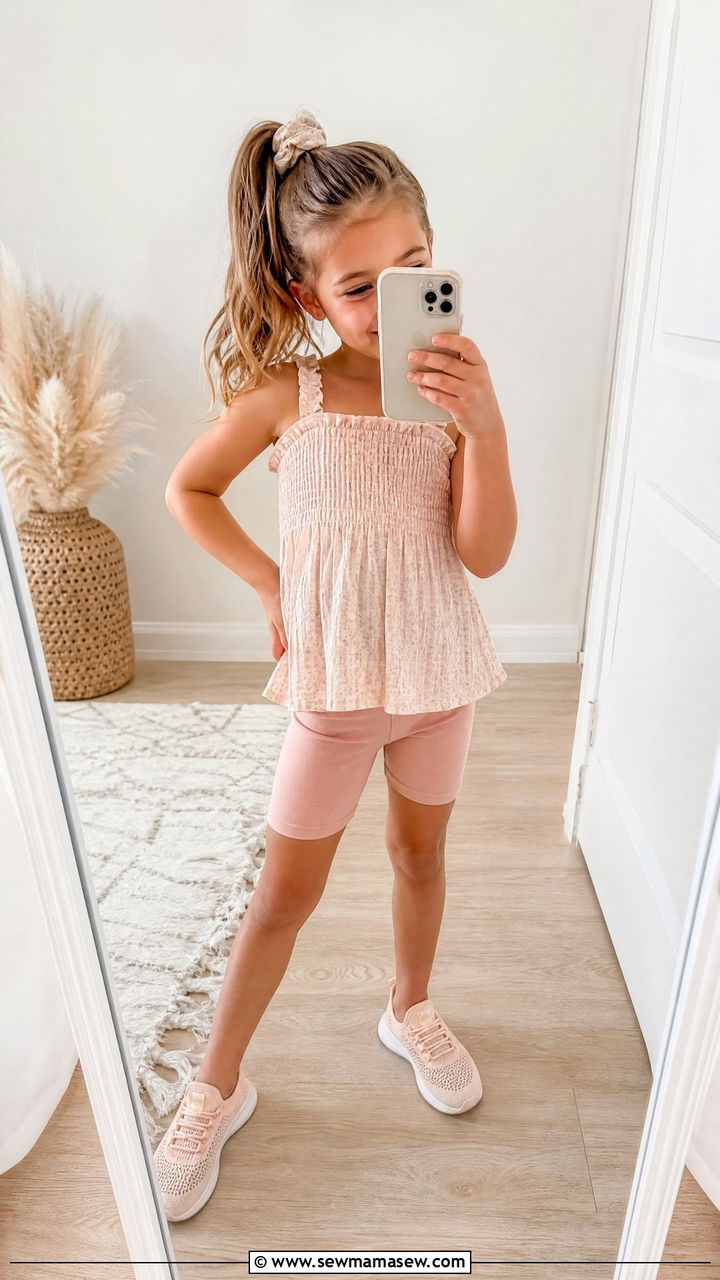 Smocked top bike shorts preschool outfit - 30 Preschool outfit ideas