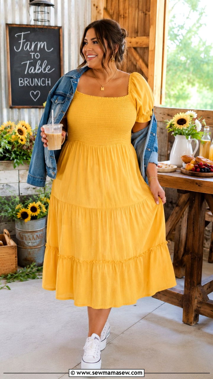 Smocked waist midi dress for plus size bridal shower - 30 plus size bridal shower outfit ideas