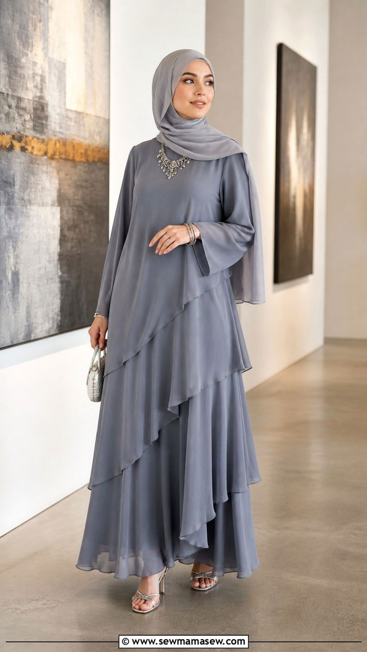 Smoke Grey Layered Maxi Dress - 40 Eid outfit ideas for women