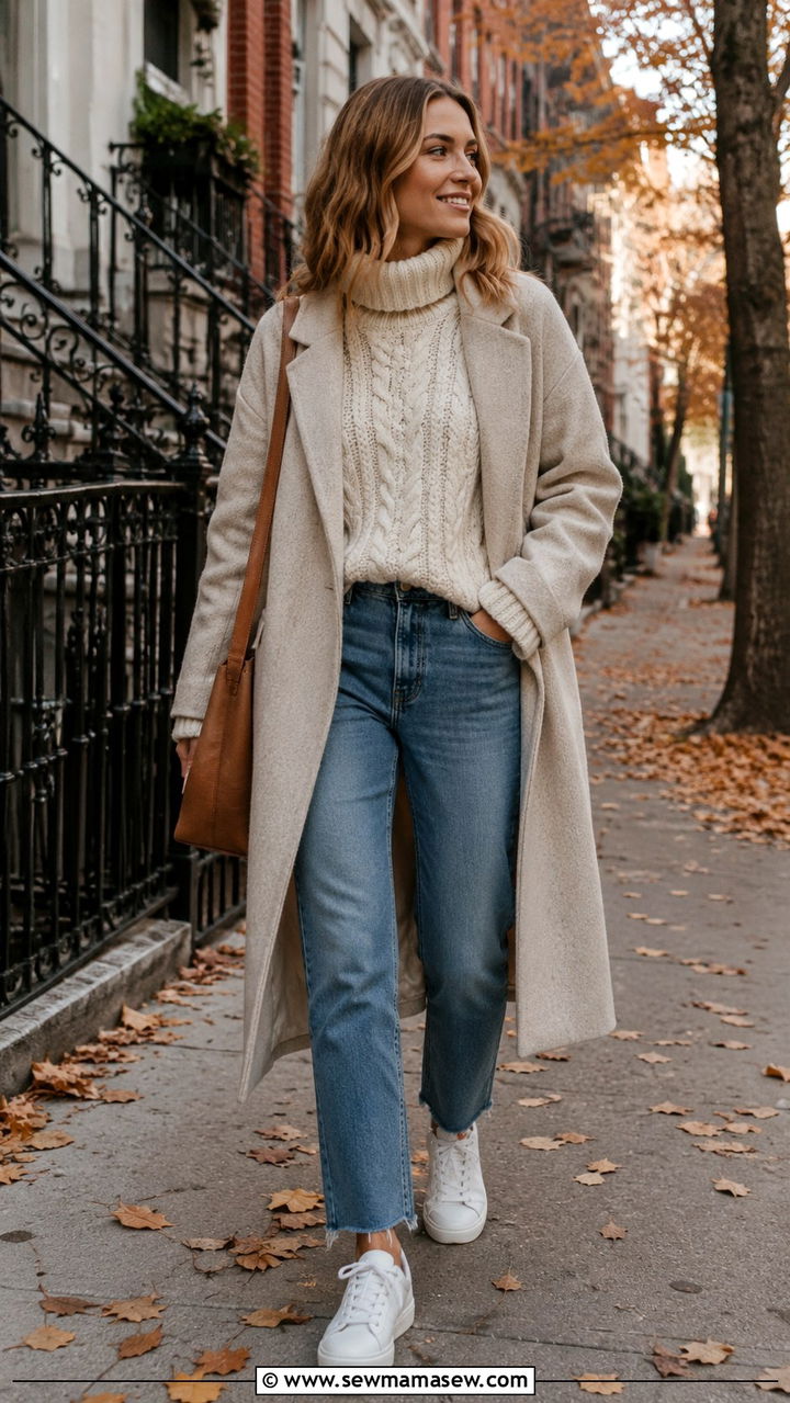 Sneakers With Knit Sweater and Jeans - 20 sneaker outfits inspo