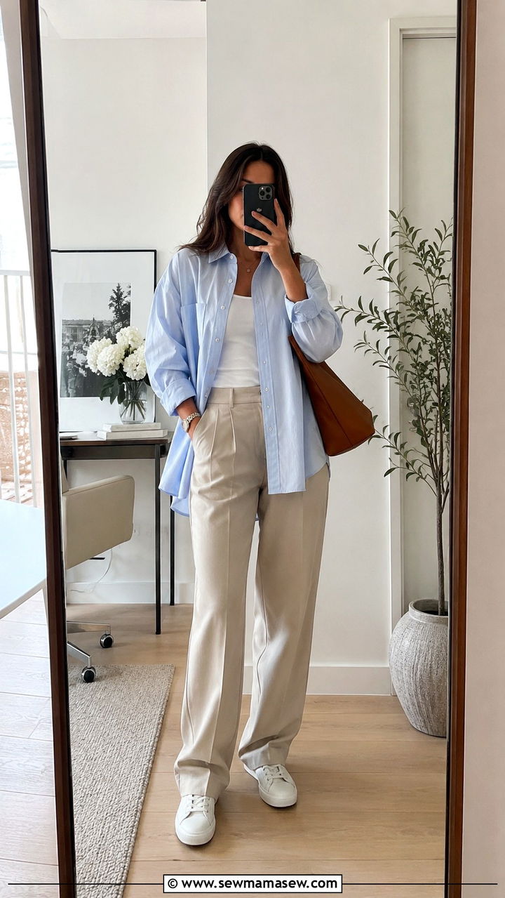 Sneakers With Oversized Button Down Shirt - 20 sneaker outfits inspo