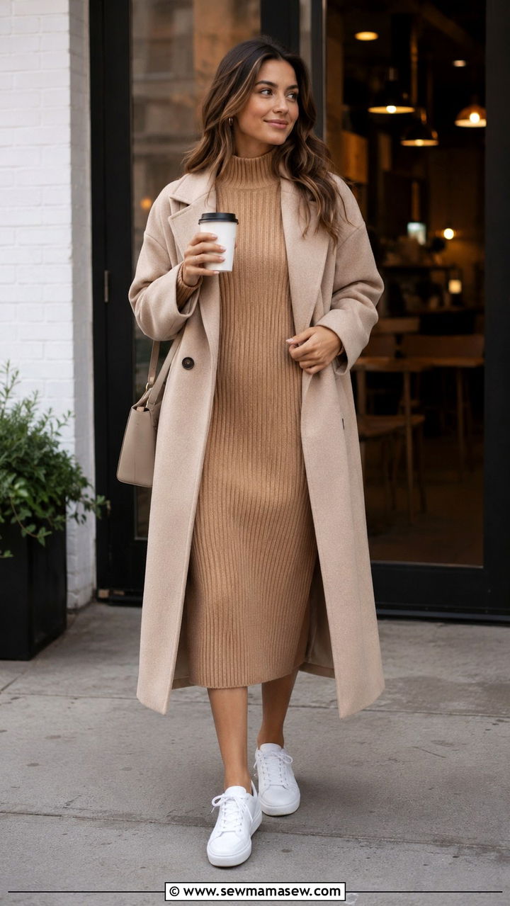 Sneakers with a Knit Sweater Dress - 30 classy sneaker outfits