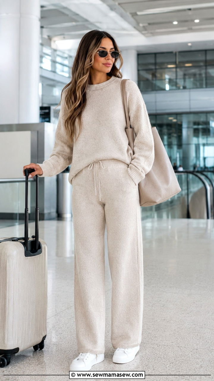 Sneakers with a Matching Knit Lounge Set - 30 classy sneaker outfits