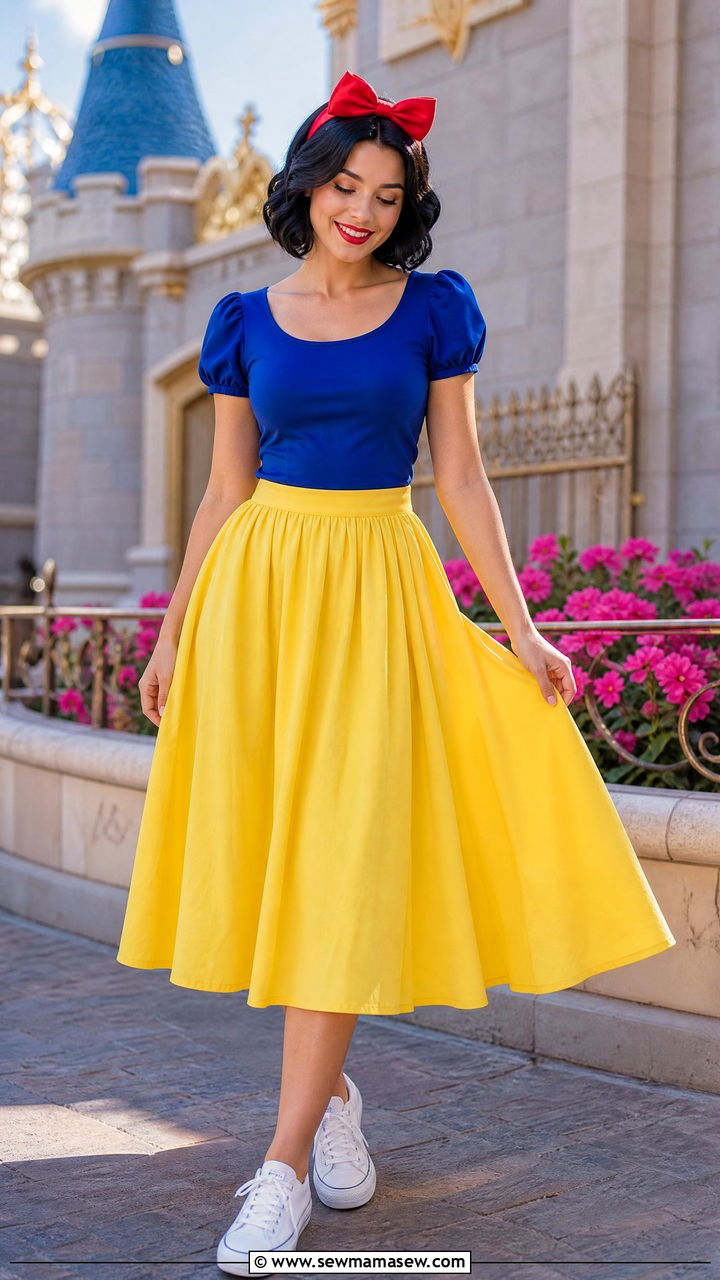 Snow White Blue Top With Yellow Skirt Outfit - 40 Disney World outfit ideas