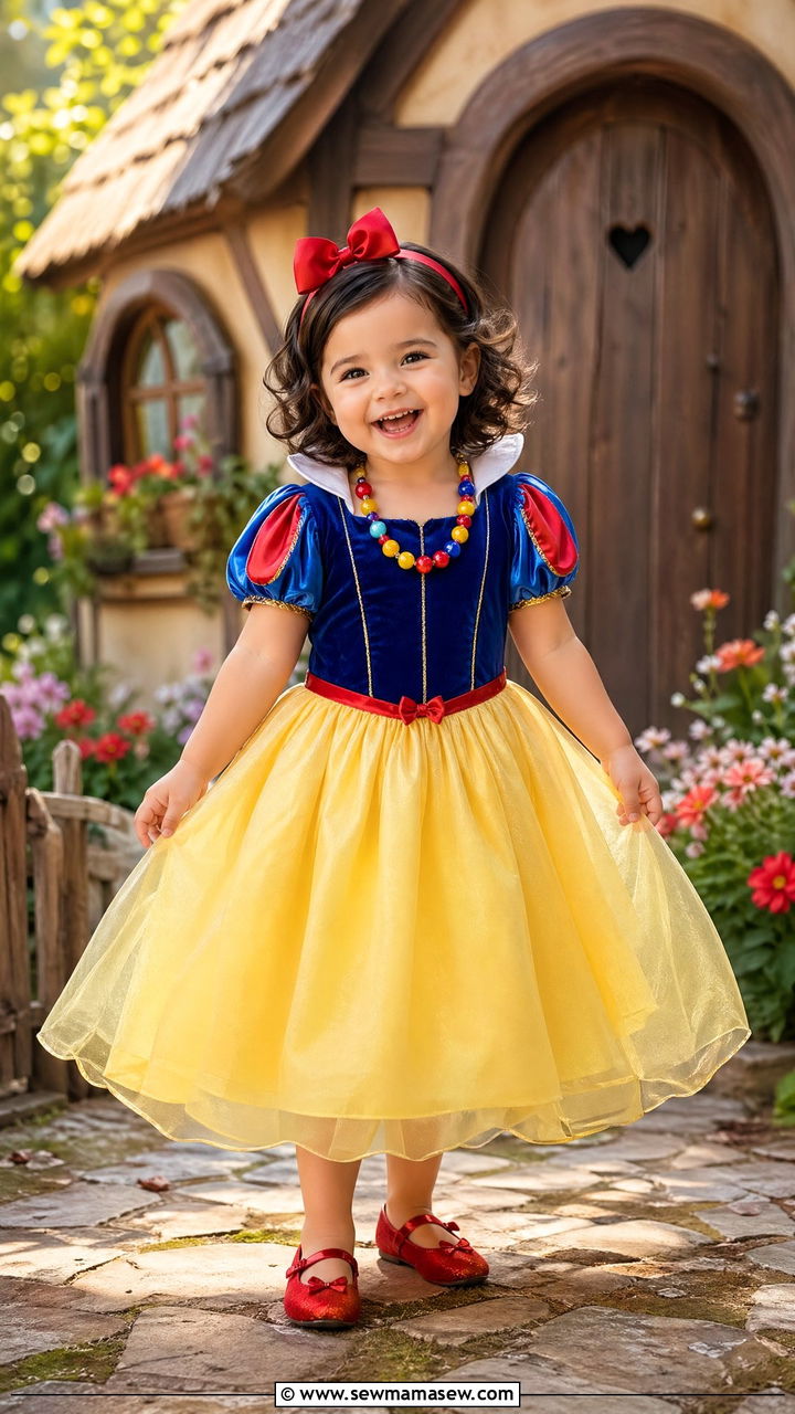 Snow White Costume Dress and Red Bow Headband - 35 Disney outfit ideas for toddlers
