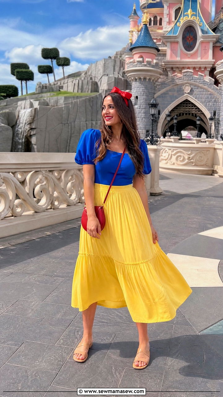 Snow White Disney Bound with Blue Top and Red Bow - 30 Disneyland Paris outfit ideas