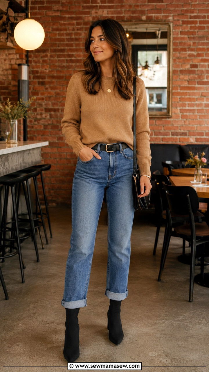 Sock Booties With Cuffed Jeans Outfit - 30 Heels outfit ideas with jeans