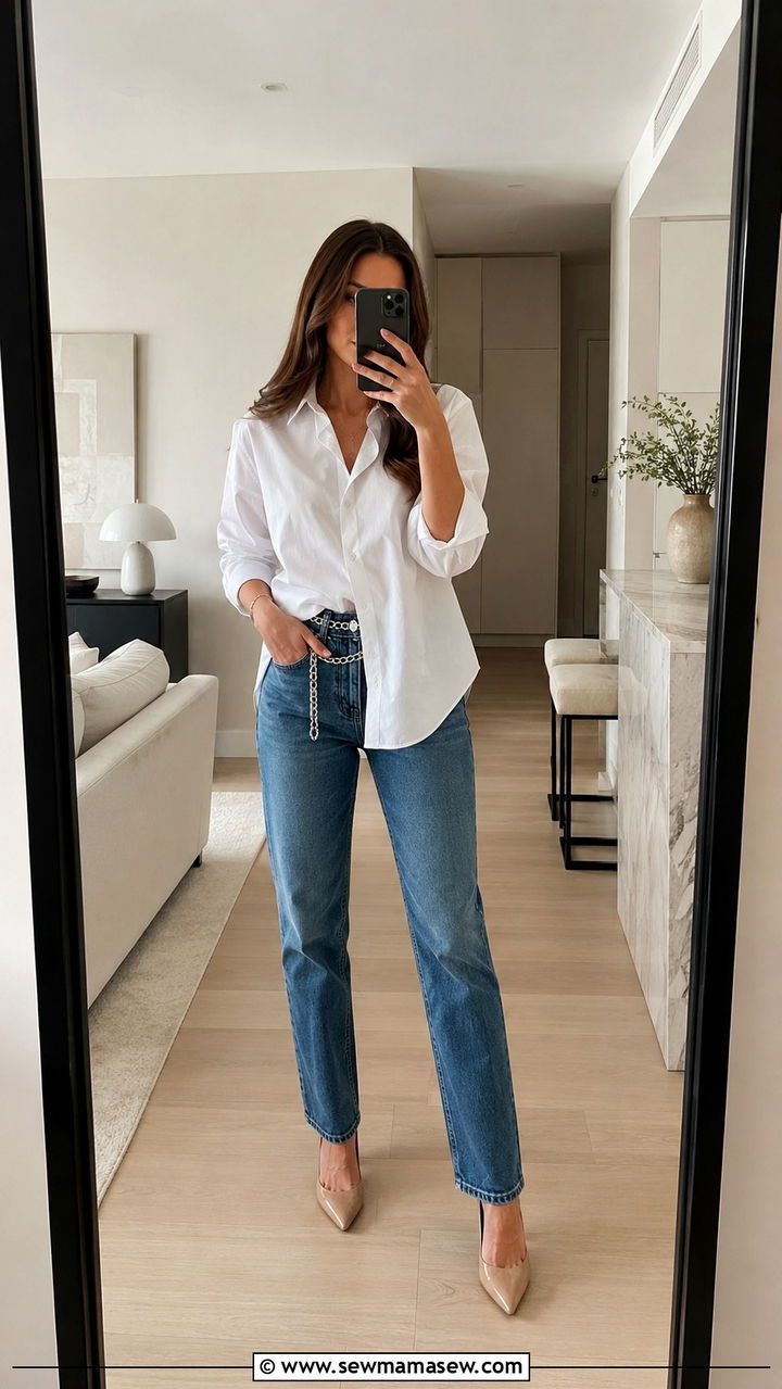 Sofia Richie Grainge Button Down and Jeans Look - 20 Old money outfit ideas Sofia Richie Grainge