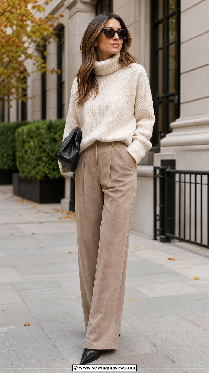 Sofia Richie Grainge Suede Trousers and Turtleneck - 20 Old money outfit ideas Sofia Richie Grainge