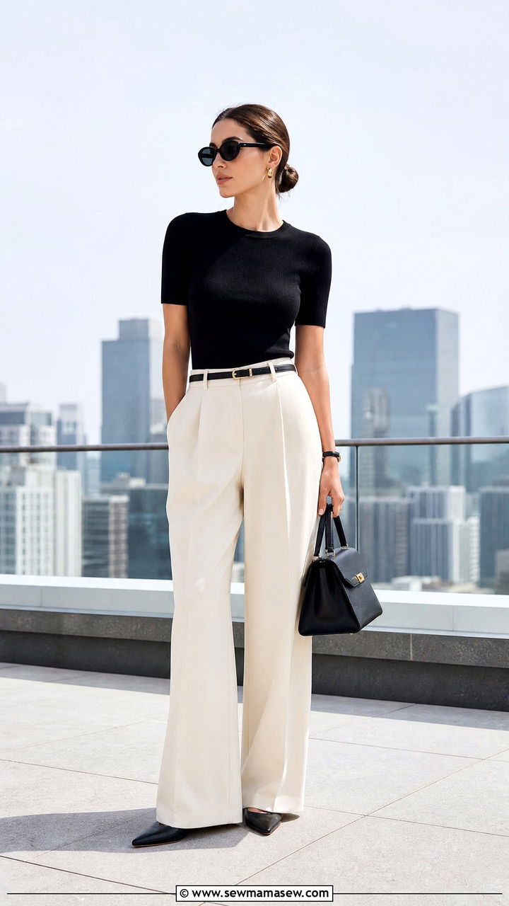 Sofia Richie Grainge Wide Leg Trousers and Knit Top - 20 Old money outfit ideas Sofia Richie Grainge