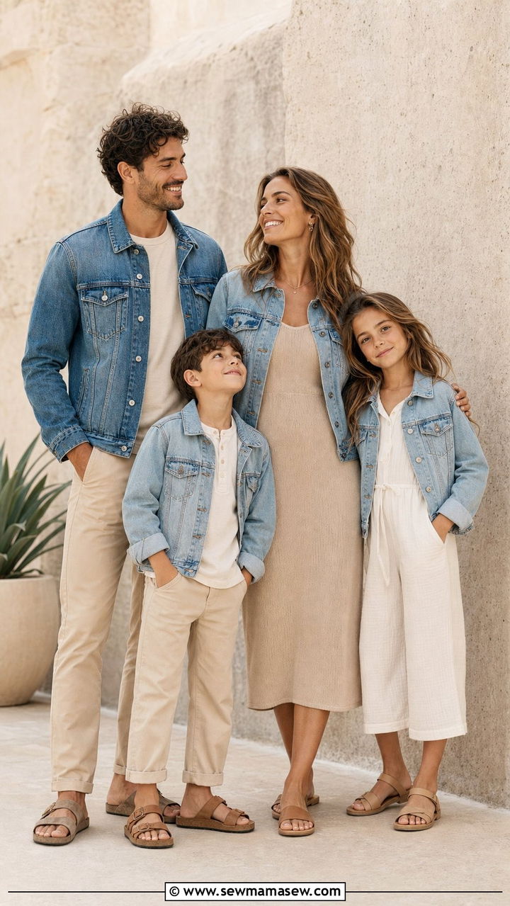 Soft Beige And Denim Jacket Family Photo Outfits Spring 2026 - 25 Family photo outfit ideas spring 2026