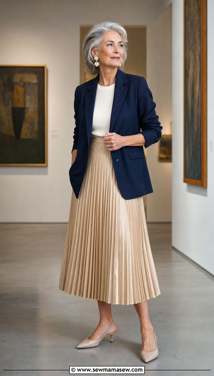 Soft Blazer With Pleated Midi Skirt - 25 Sophisticated outfit ideas for women over 60