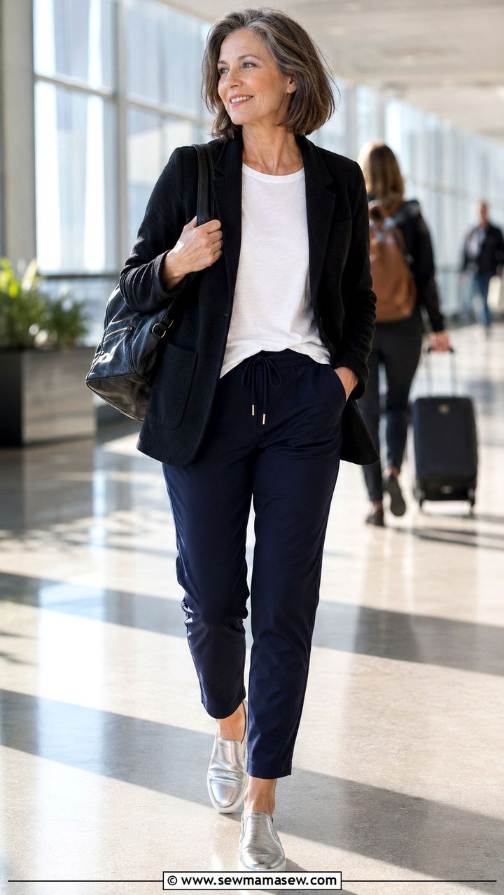 Soft Blazer With Stretch Pants Travel Outfit Over 50 - 25 What to wear on a plane over 50
