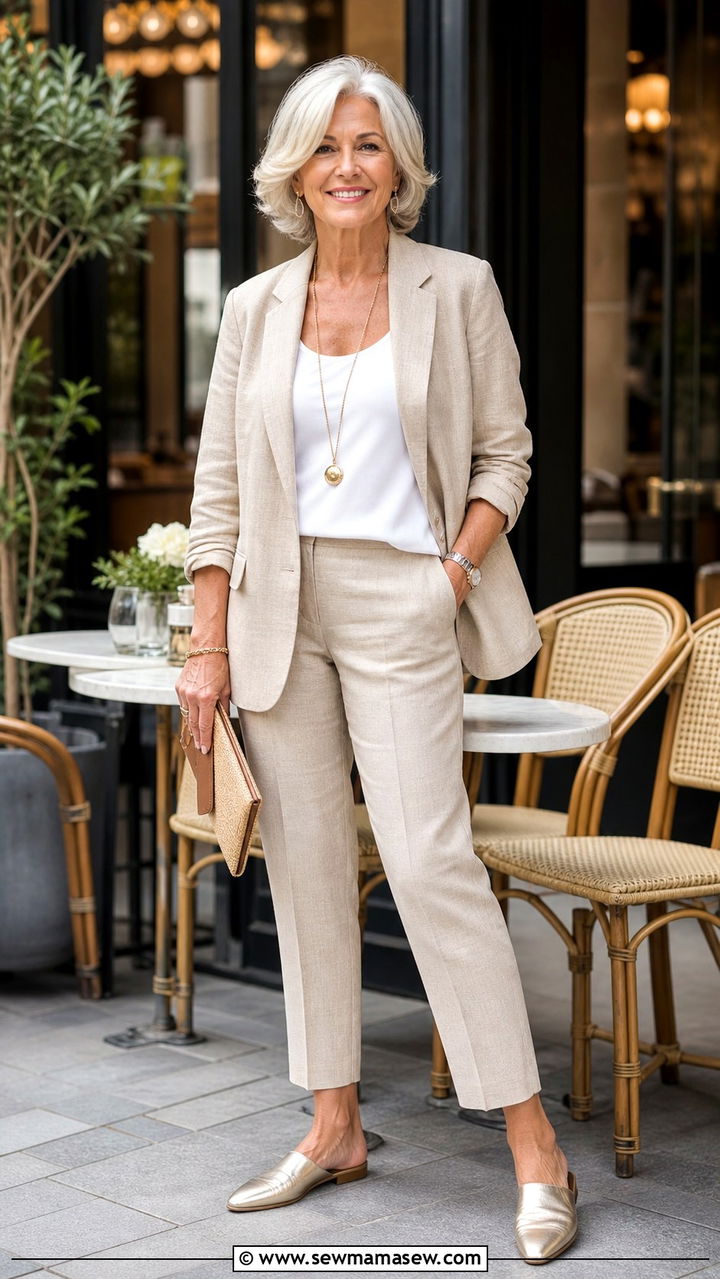 Soft Blazer with Cropped Trousers Summer Outfit - 40 Summer outfit ideas for women over 60 2026