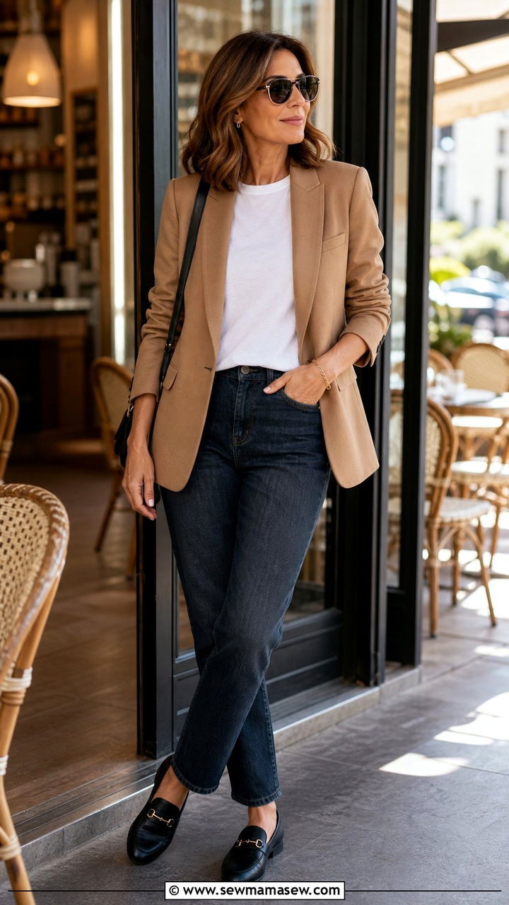 Soft Blazer with White Tee and Straight Leg Jeans - 25 comfortable outfit ideas for women over 40