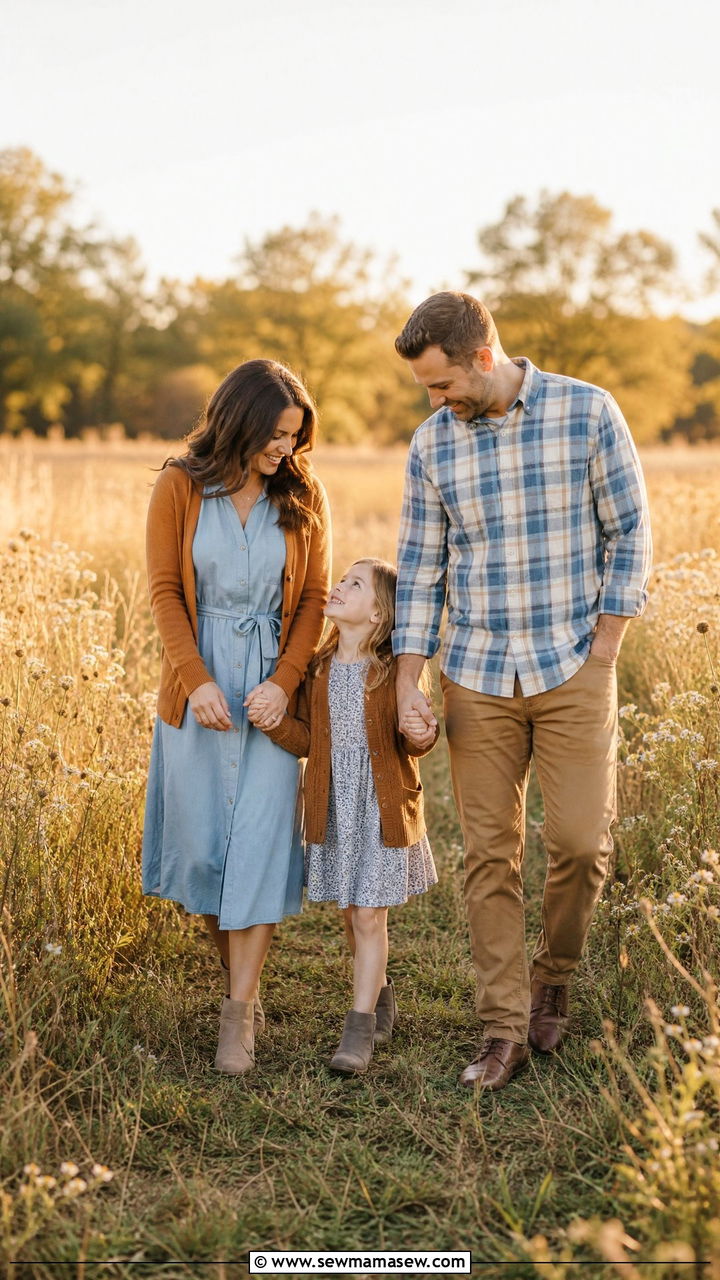 Soft Blue And Honey Hues For Open Field Fall Photos - 30 family photo outfits ideas