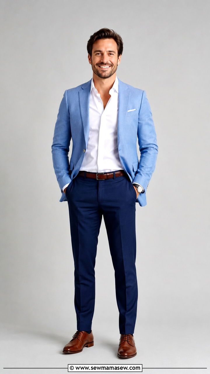 Soft Blue Blazer with Navy Trousers - 25 Professional headshot outfit ideas