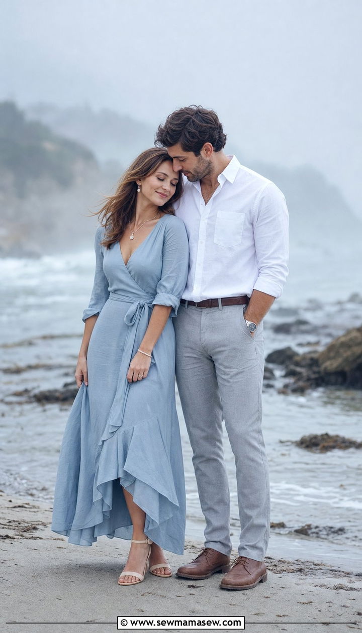Soft Blue and Gray Coastal Look - 25 Couples photo outfit ideas 2026