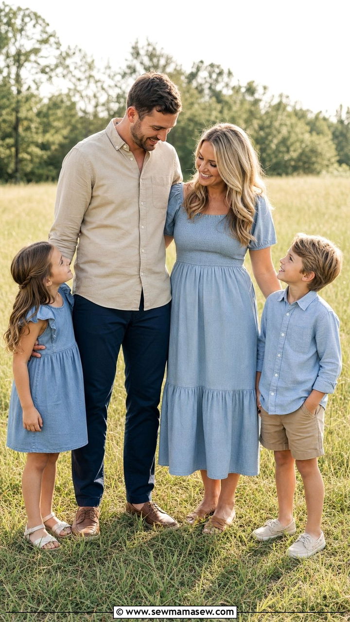 Soft Blue and Khaki Family Photo Outfit - 25 family photo outfits aesthetic