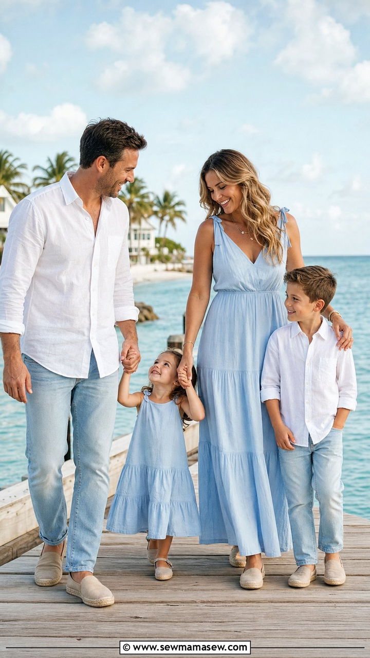 Soft Blue and White Coastal Family Photo Outfit - 25 family photo outfits inspo