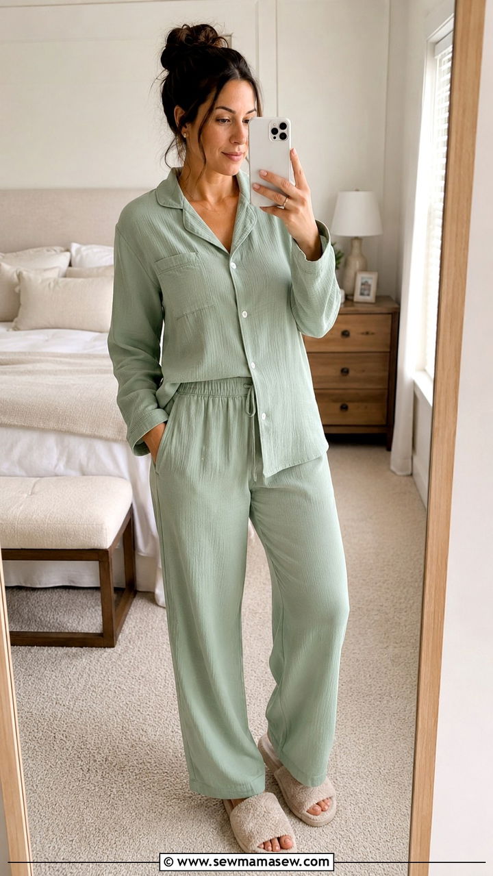 Soft Button Down Pajama Set with Slippers - 20 Postpartum outfit ideas week 1
