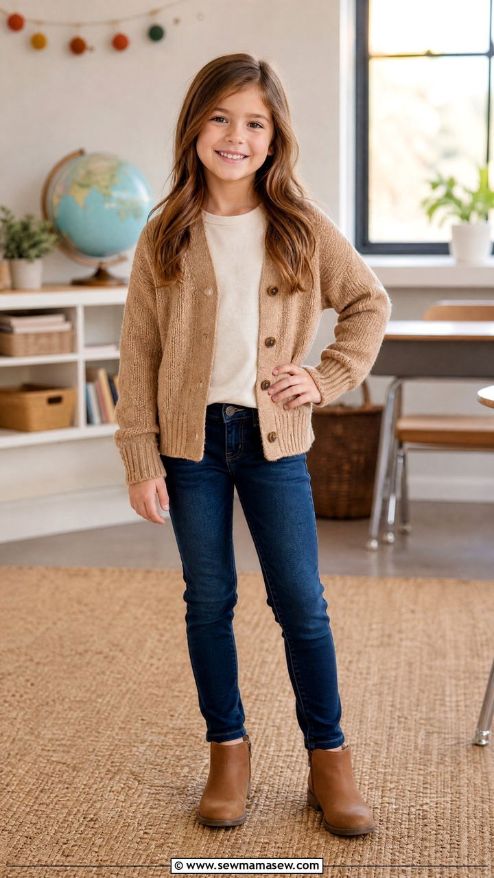 Soft Cardigan Over A Simple Tee - 30 Elementary school picture day outfit ideas