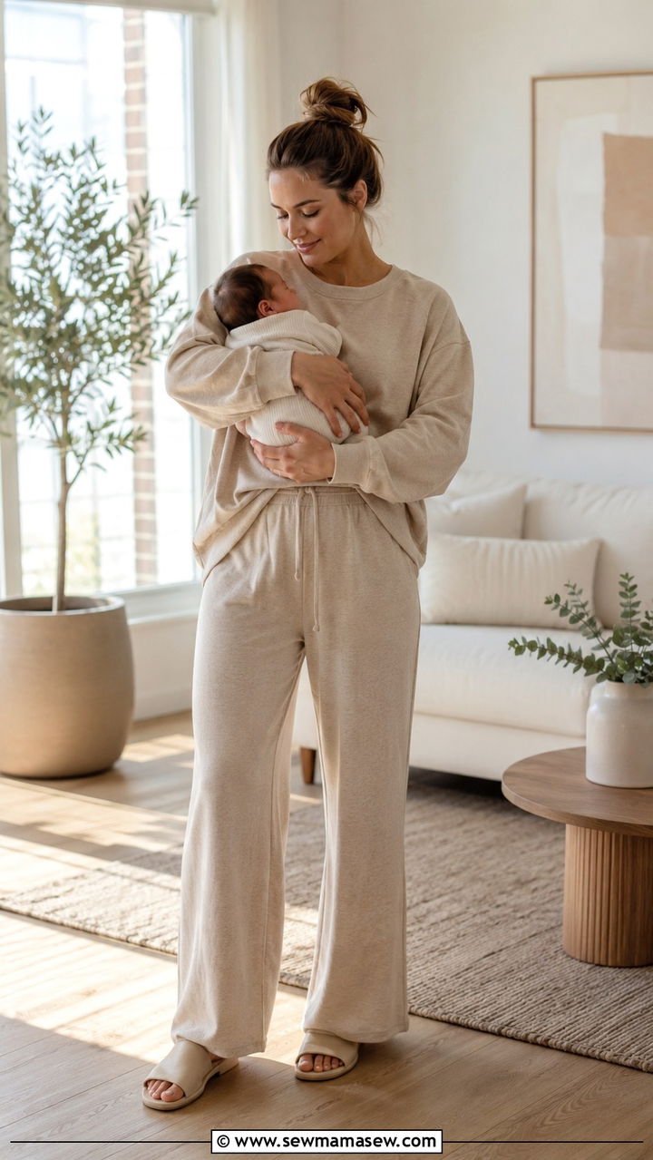 Soft Co Ord Set in Neutral Tones - 20 Postpartum outfit ideas week 1