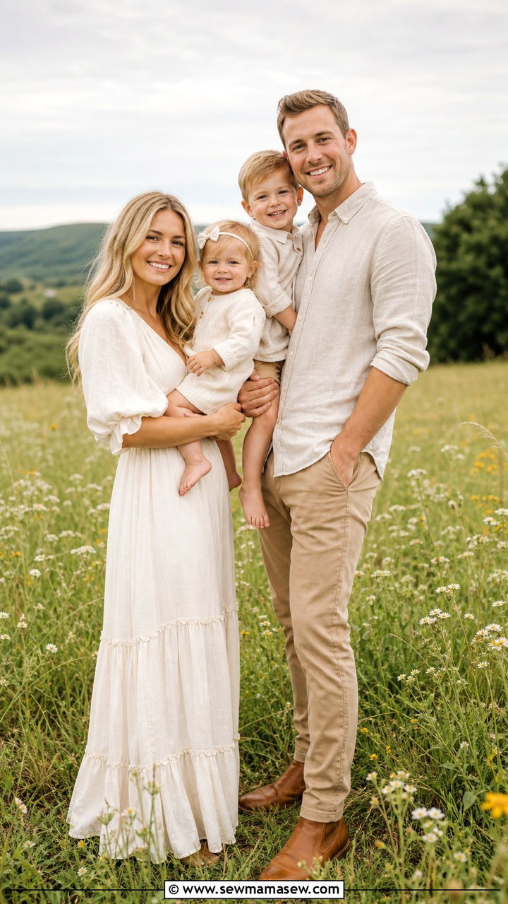 Soft Cream and Beige Neutrals - 40 Spring family photo outfits