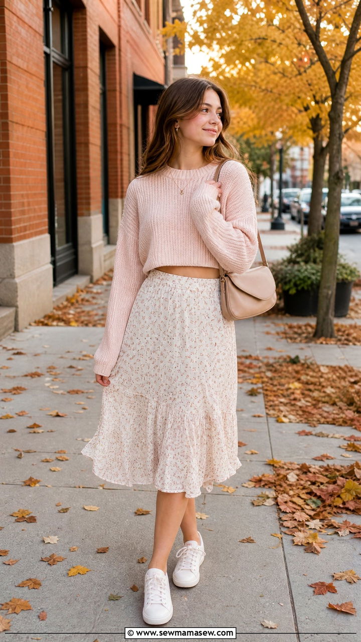 Soft Cropped Sweater with Flowy Midi Skirt - 30 Cute outfits for teen girls