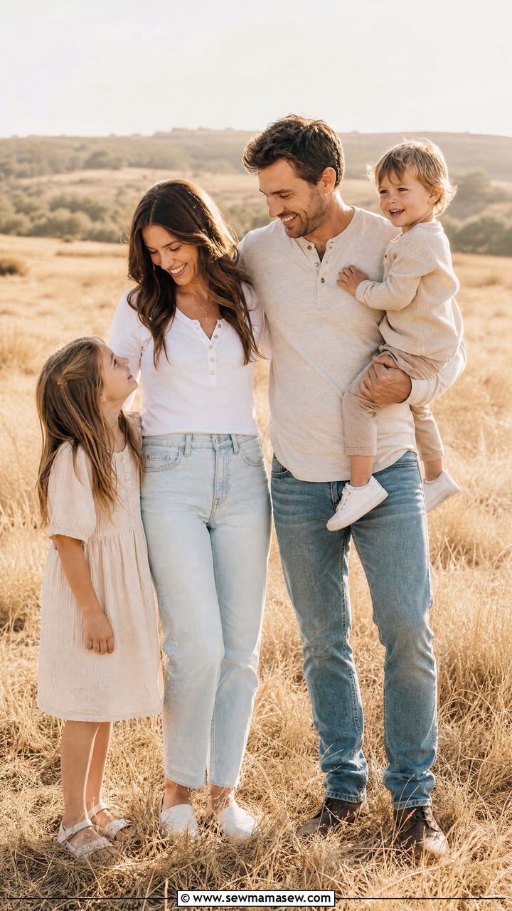 Soft Denim and Cotton Henleys for Field Family Photoshoot - 30 summer family photoshoot outfit ideas