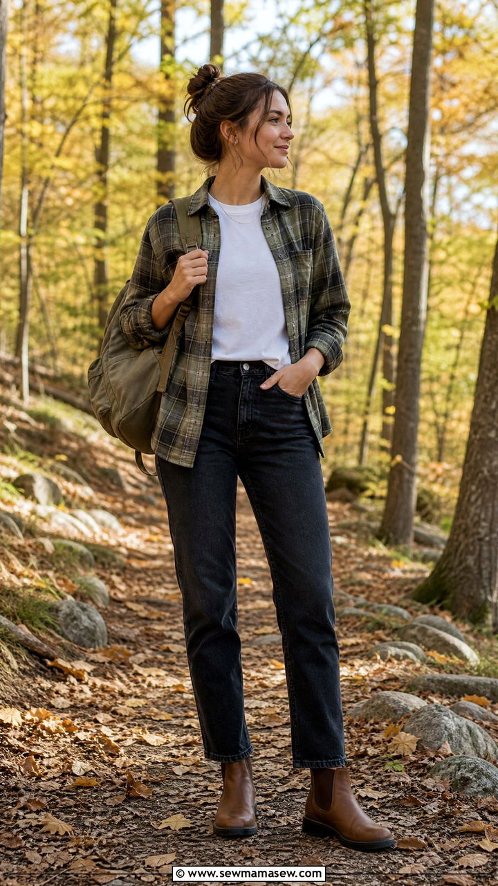 Soft Flannel Shirt and Dark Wash Straight Leg Jeans - 30 Modest outfit ideas clean girl