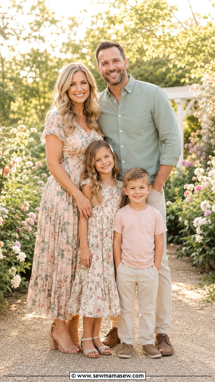 Soft Floral Print Family Photo Outfits - 30 classy family photo outfits