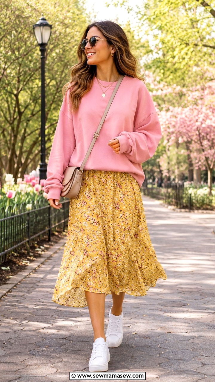 Soft Florals Meet Everyday Sneakers - 25 Modest outfit ideas spring 2026
