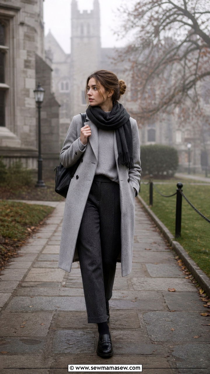 Soft Gray Monochrome Coat And Sweater - 40 light academia outfits ideas