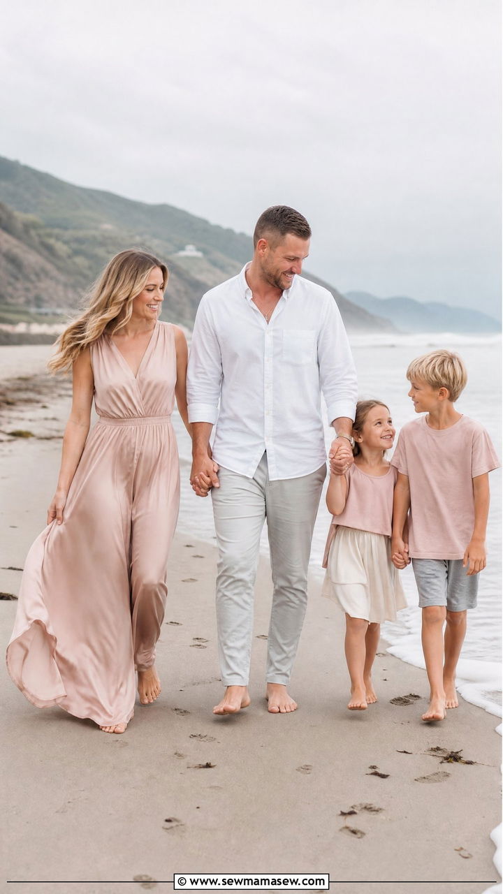 Soft Gray and Blush Family Beach Outfit - 30 Family beach photo outfit ideas