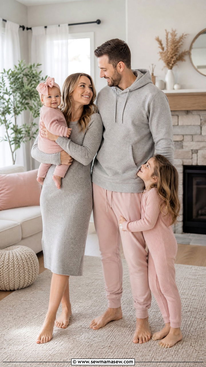 Soft Gray and Blush Pink for At Home Lifestyle Sessions - 30 Family photoshoot outfit ideas