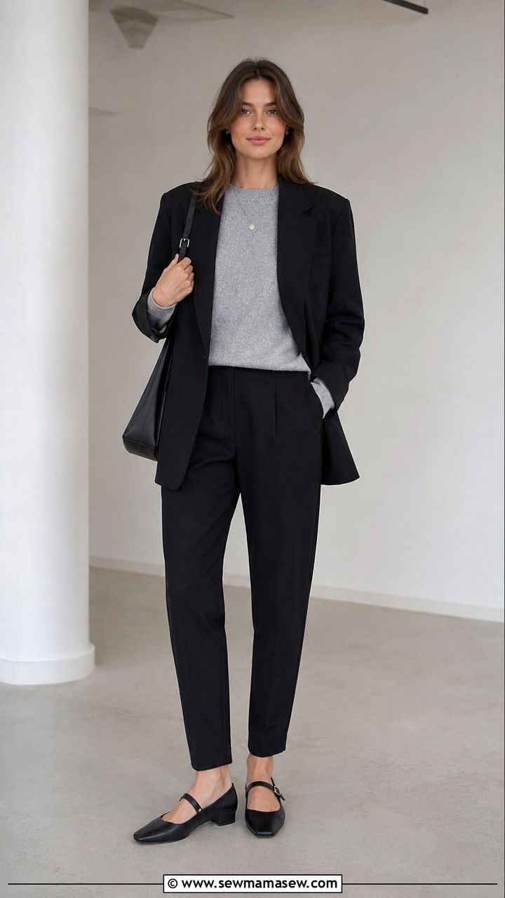 Soft Grey Knit with Oversized Blazer and Tapered Trousers - 30 classy aesthetic outfits