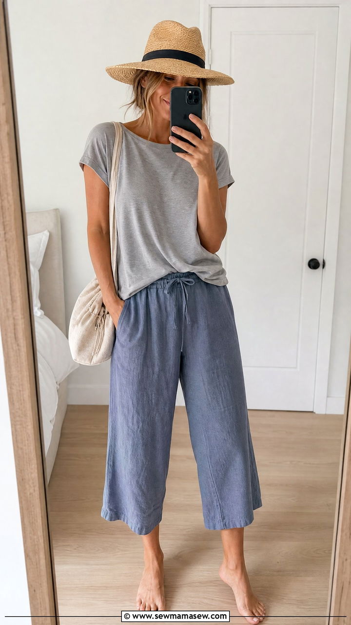 Soft Grey Tee and Cropped Blue Pants - 25 casual coastal grandmother outfits
