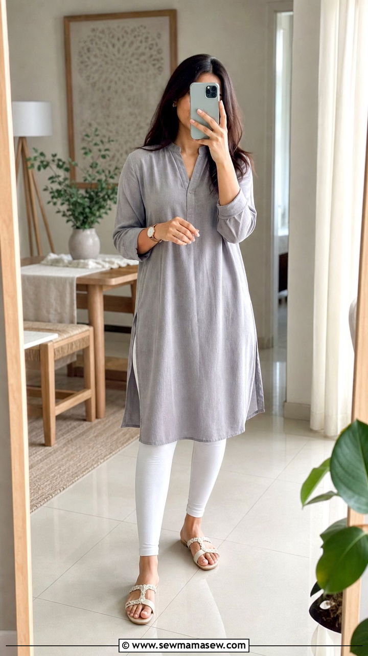 Soft Grey Tunic with White Leggings - 25 classy outfits for modest women