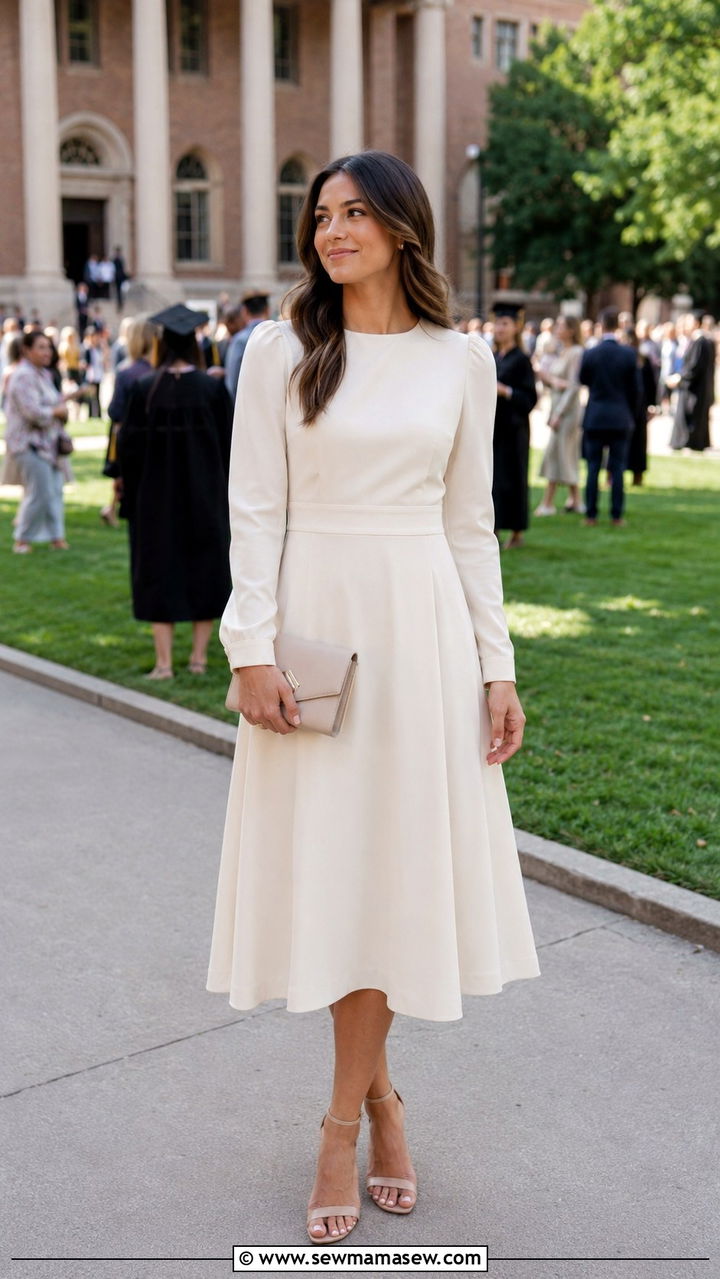 Soft Ivory Midi Dress with Barely There Heels - 30 Modest outfit ideas 2026